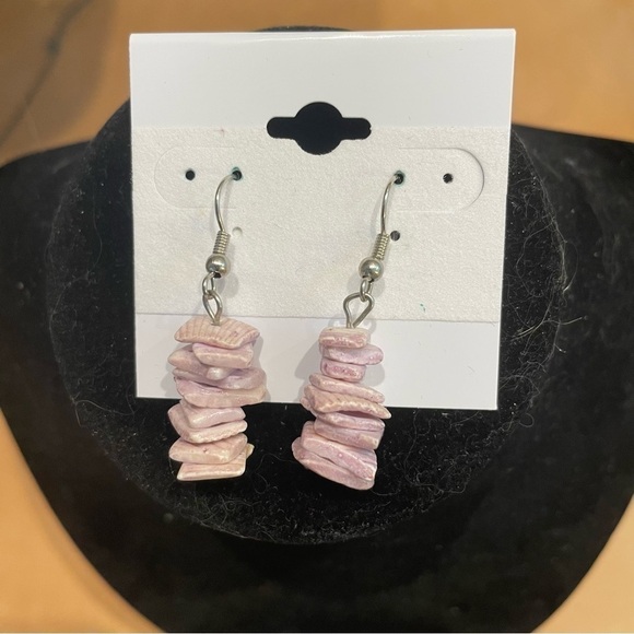Purplish Pink Real Stone Dangle Earrings - Picture 2 of 4